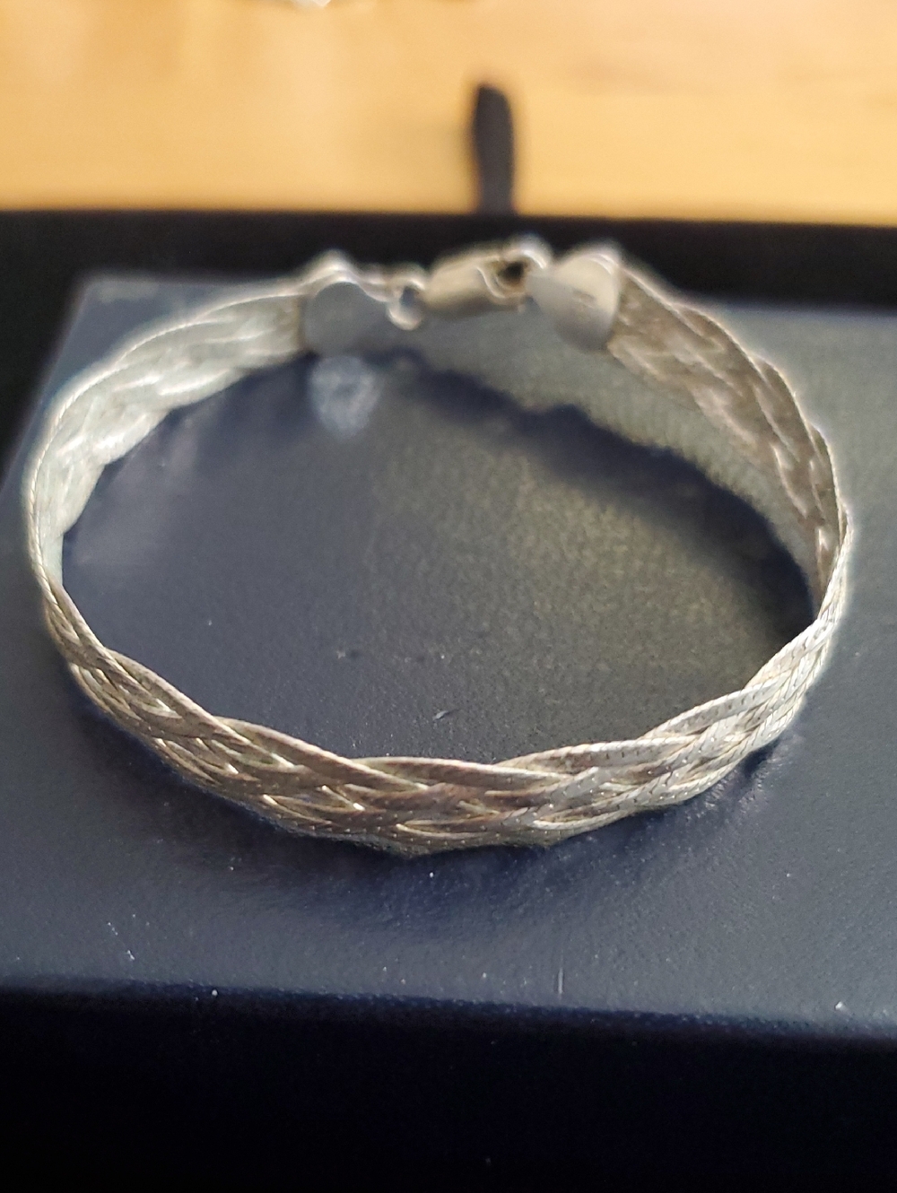 925 FAS , Sterling Silver Two Tone Braided Herringbone Bracelet 6.8 grms.